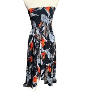 Patrons of peace gray blue orange floral tropical maxi dress sleeveless medium